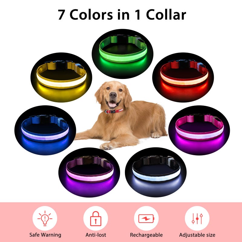 PcEoTllar Light up Dog Collar for Night Walking - LED Dog Collar Light Rechargeable Color Changing, Glow in The Dark Dog Collars Waterproof Glowing Dog Collars for Large Small Medium Dogs - Image 4